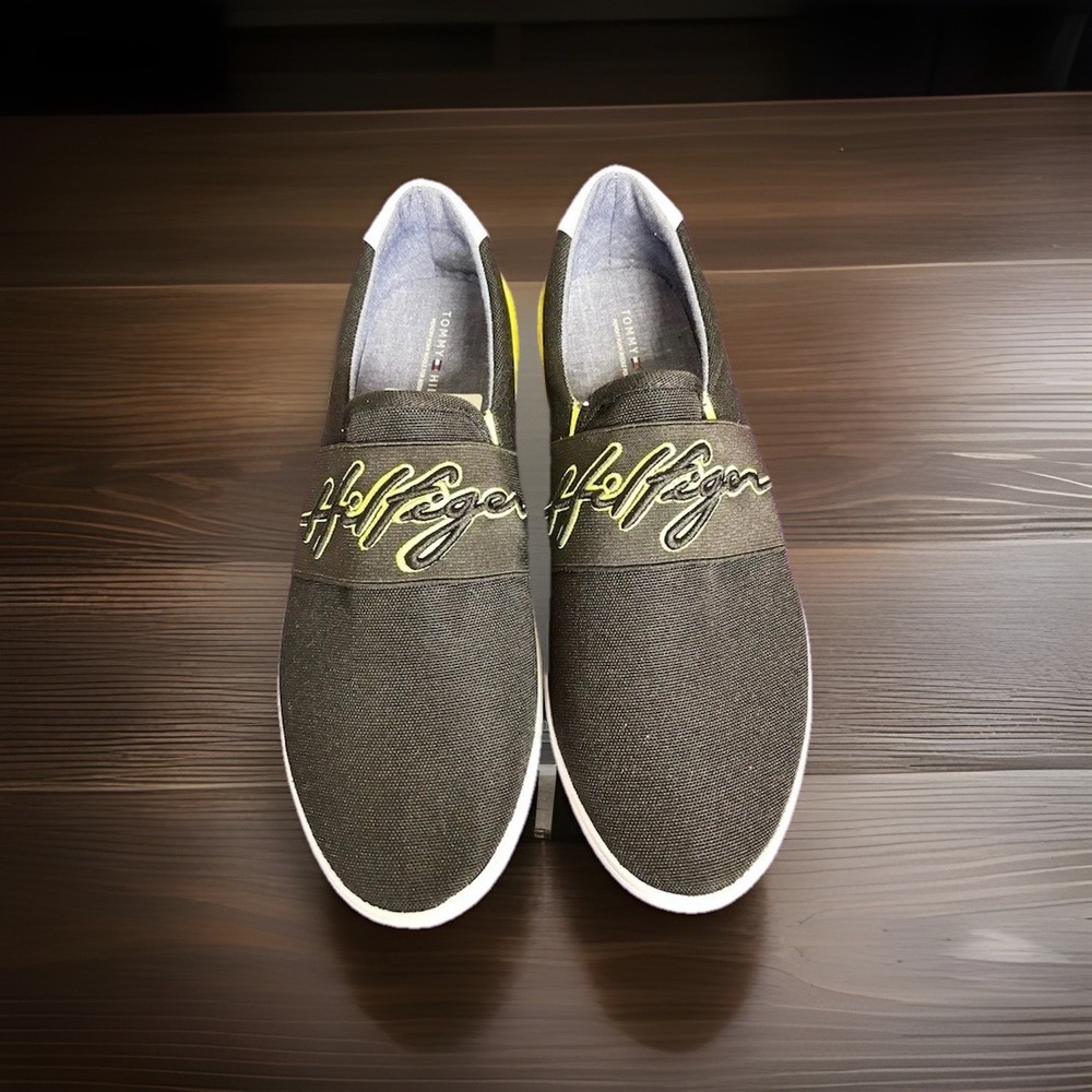 Tommy Hilfiger Realist Men's Slip-On Sneakers Black Yellow Heel Size 12 M - Picture 4 of 7